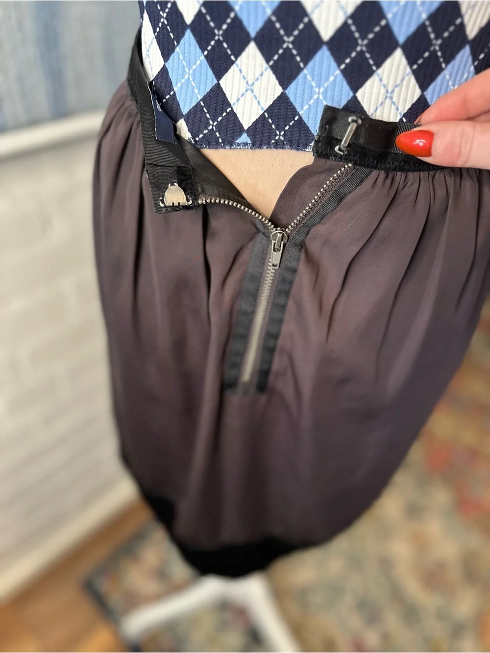 Gap Brown Mini Skirt with Black Velvet Silk BlendTrim